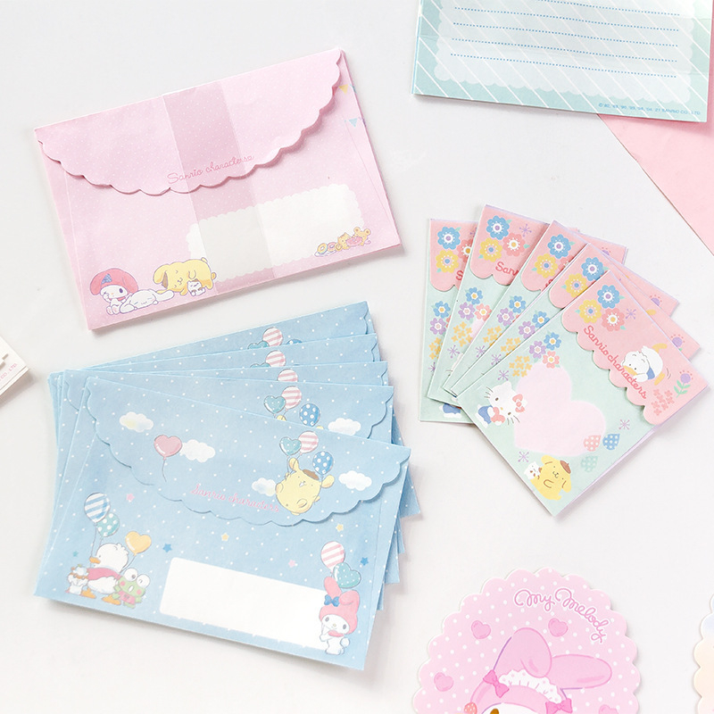 Animacinio mielo laiško su popieriumi rinkinys, laiškas su popieriumi, vokas su lipdukais, japoniško stiliaus kanceliarinės prekės, mergaitės širdis, nefrito Gui šuns melodija