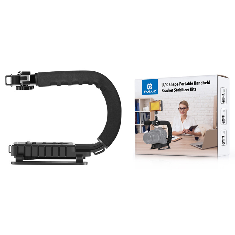 Puluz Fat Cow välgupesa C-tüüpi kronstein peegelkaameratele, välklambile, reaalajas madala kaadriga pildistamiseks, käeshoitav alus, käeshoitav stabilisaator