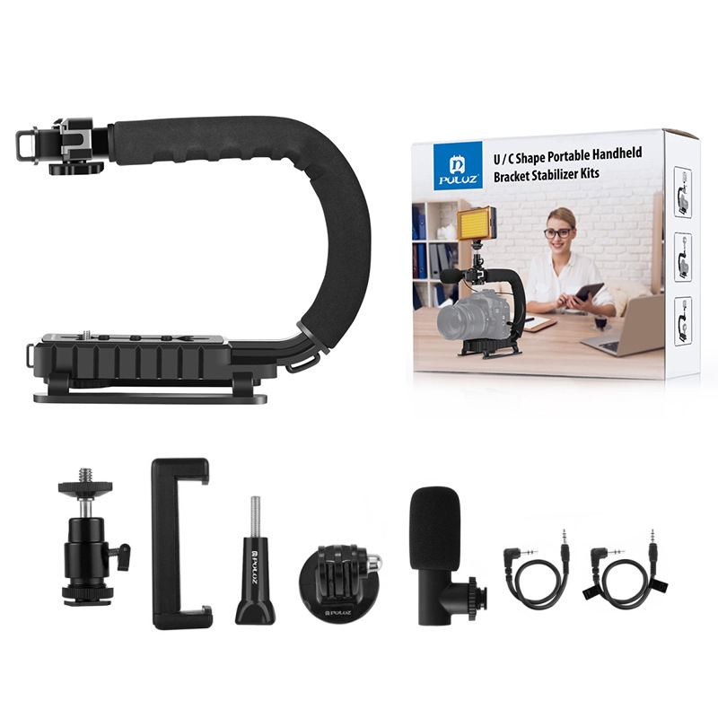 Puluz Fat Cow välgupesa C-tüüpi kronstein peegelkaameratele, välklambile, reaalajas madala kaadriga pildistamiseks, käeshoitav alus, käeshoitav stabilisaator
