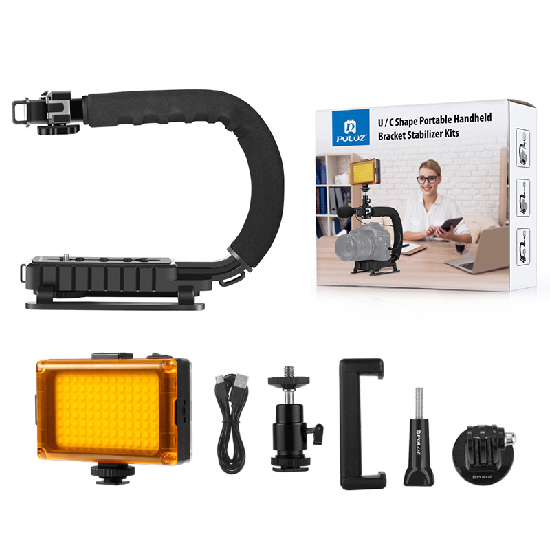 Puluz Fat Cow välgupesa C-tüüpi kronstein peegelkaameratele, välklambile, reaalajas madala kaadriga pildistamiseks, käeshoitav alus, käeshoitav stabilisaator