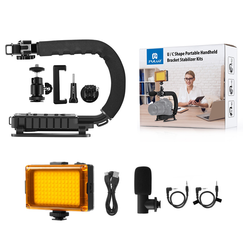 Puluz Fat Cow välgupesa C-tüüpi kronstein peegelkaameratele, välklambile, reaalajas madala kaadriga pildistamiseks, käeshoitav alus, käeshoitav stabilisaator