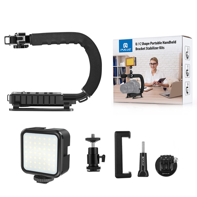 Puluz Fat Cow välgupesa C-tüüpi kronstein peegelkaameratele, välklambile, reaalajas madala kaadriga pildistamiseks, käeshoitav alus, käeshoitav stabilisaator