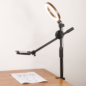 Mobiiltelefoni otseülekande kronstein voodilaua tõstmiseks multifunktsionaalne valgusti täiteraam pöörlev pea kohal rappuv heli toidusalvestus