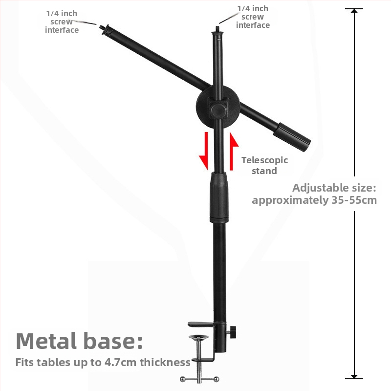 Mobiiltelefoni otseülekande kronstein voodilaua tõstmiseks multifunktsionaalne valgusti täiteraam pöörlev pea kohal rappuv heli toidusalvestus