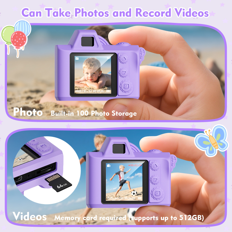 Vaikų fotoaparatas Mini nauja vienaragio forma gali fotografuoti ir filmuoti, įskaitant 64 g atviruką gimtadienio vaikų dienos dovanai