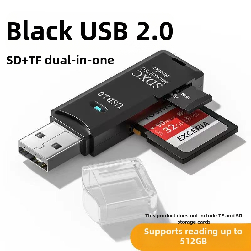 Multifunktsionaalne 2-in-1 3.0 kiire kaardilugeja, mis toetab TF/SD-kaarti, sobib kaamera, arvuti, auto, sülearvuti jaoks