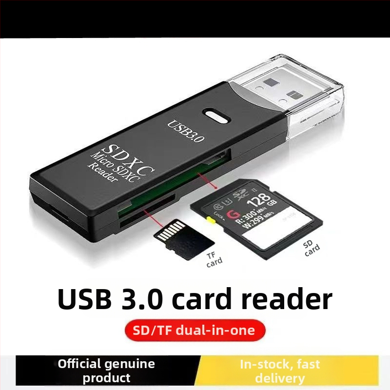 Multifunktsionaalne 2-in-1 3.0 kiire kaardilugeja, mis toetab TF/SD-kaarti, sobib kaamera, arvuti, auto, sülearvuti jaoks