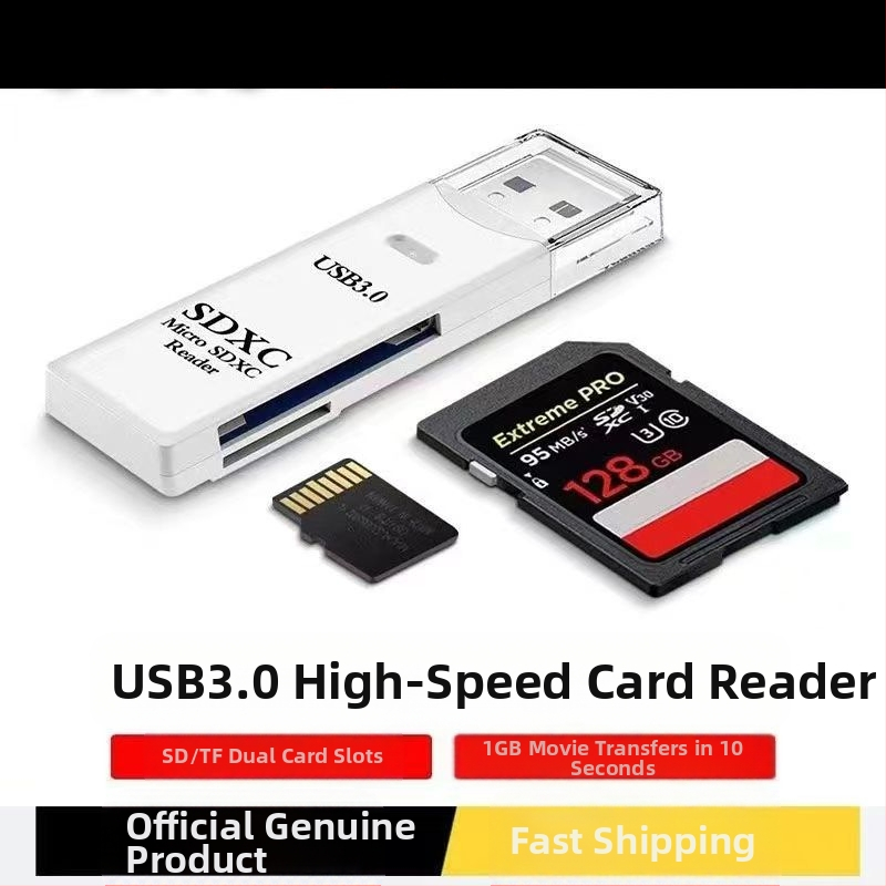 Multifunktsionaalne 2-in-1 3.0 kiire kaardilugeja, mis toetab TF/SD-kaarti, sobib kaamera, arvuti, auto, sülearvuti jaoks