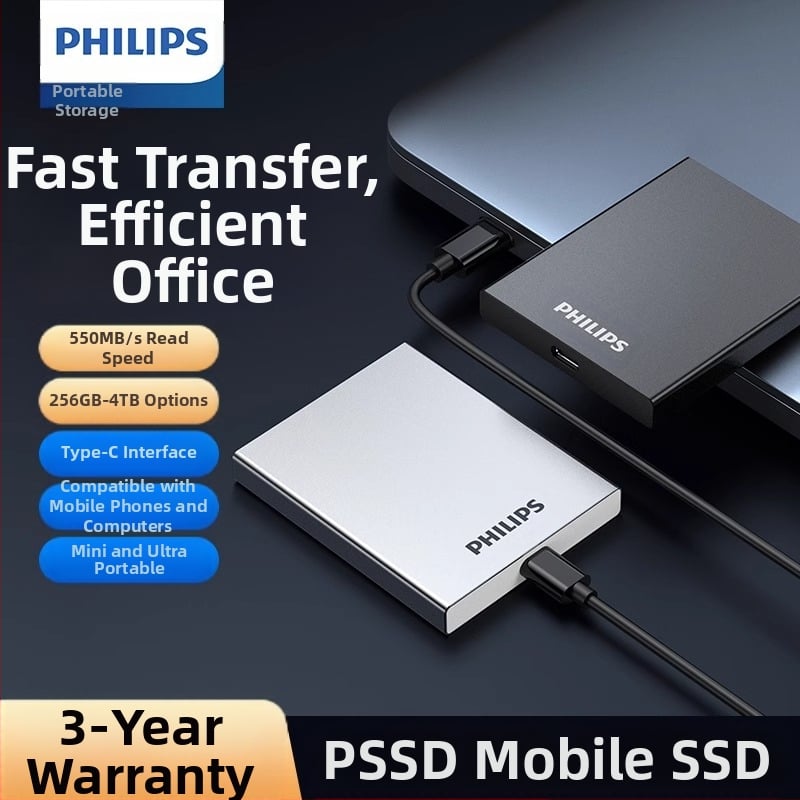 Unitate SSD mobilă Philips PSSD, telefon mobil, computer, tip C, hard disk cu dublă utilizare, stocare de mare viteză, expansiune en-gros