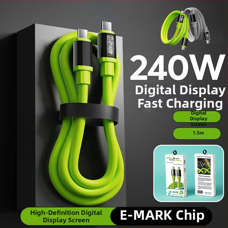 Έξυπνο καλώδιο δεδομένων σιλικόνης ψηφιακής οθόνης LED σε κουτί Pd240W για γρήγορη φόρτιση κινητού τηλεφώνου, κατάλληλο για Apple Type-C 15/16