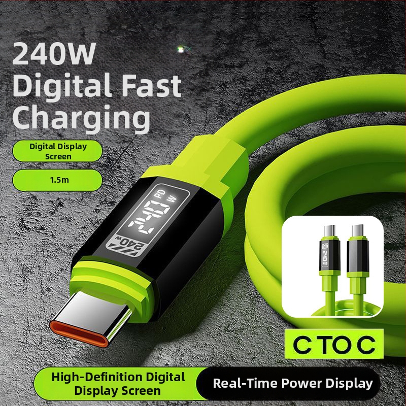 Išmanusis LED skaitmeninis ekranas silikoninis duomenų kabelis dėžutėje PD240W greito įkrovimo mobiliojo telefono kabelis, tinkantis Apple 15/16 Type-C