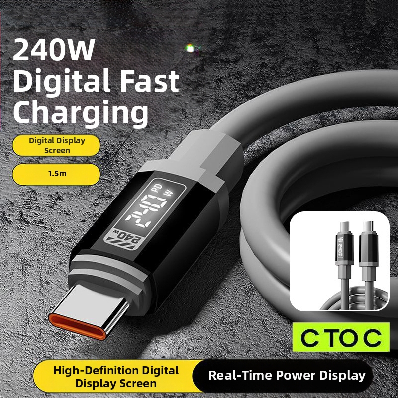 Išmanusis LED skaitmeninis ekranas silikoninis duomenų kabelis dėžutėje PD240W greito įkrovimo mobiliojo telefono kabelis, tinkantis Apple 15/16 Type-C