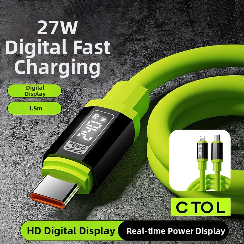 Išmanusis LED skaitmeninis ekranas silikoninis duomenų kabelis dėžutėje PD240W greito įkrovimo mobiliojo telefono kabelis, tinkantis Apple 15/16 Type-C