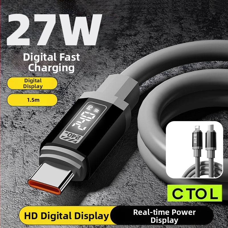 Išmanusis LED skaitmeninis ekranas silikoninis duomenų kabelis dėžutėje PD240W greito įkrovimo mobiliojo telefono kabelis, tinkantis Apple 15/16 Type-C