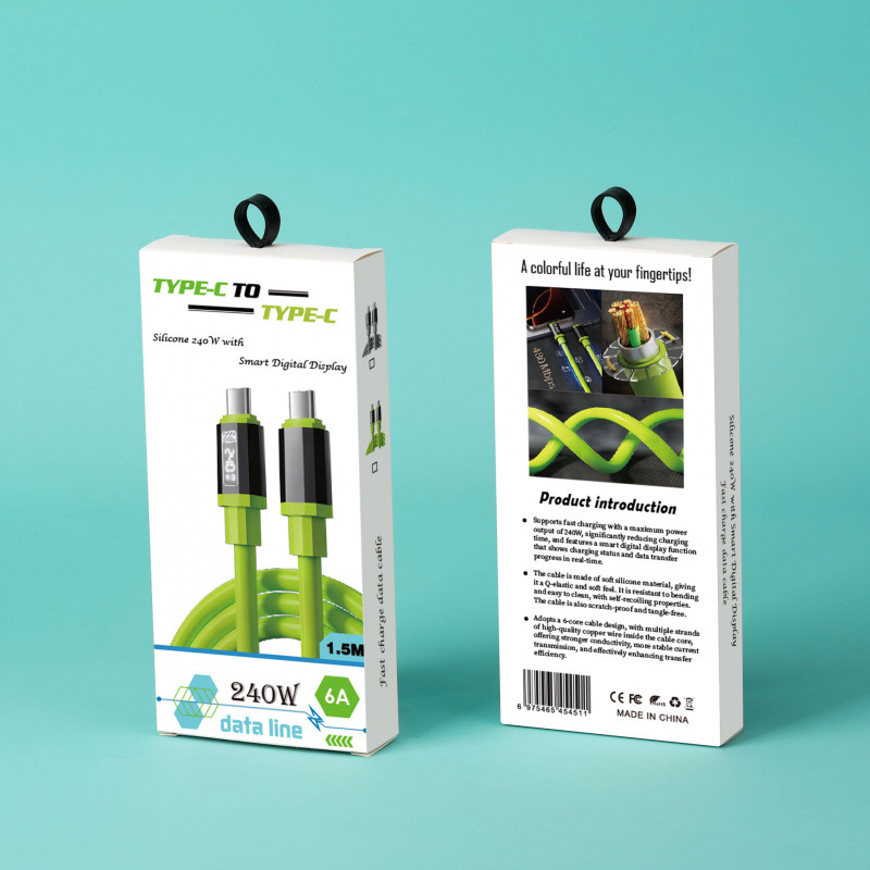 Išmanusis LED skaitmeninis ekranas silikoninis duomenų kabelis dėžutėje PD240W greito įkrovimo mobiliojo telefono kabelis, tinkantis Apple 15/16 Type-C