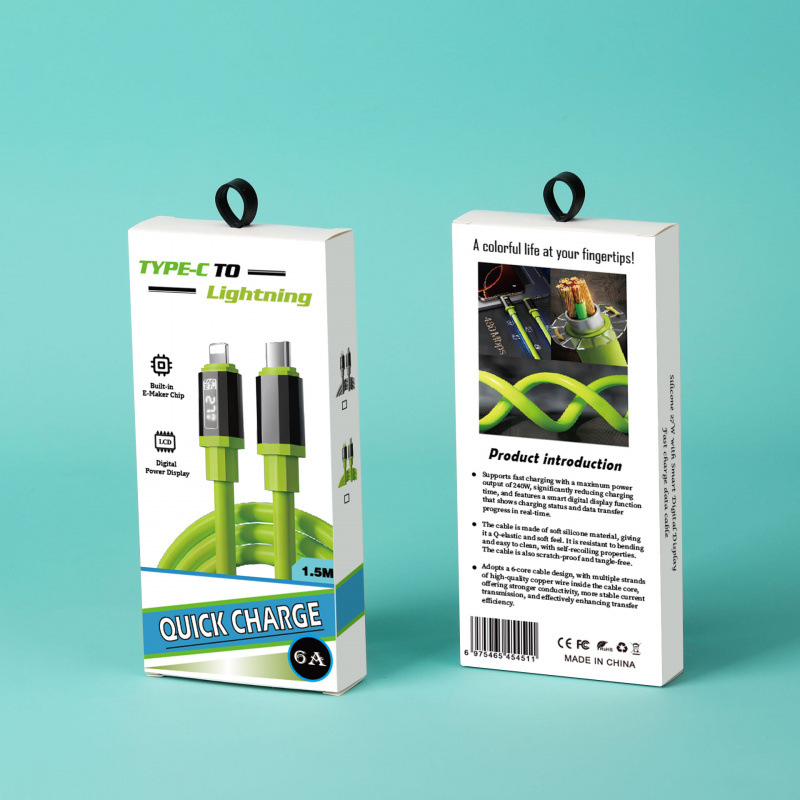 Išmanusis LED skaitmeninis ekranas silikoninis duomenų kabelis dėžutėje PD240W greito įkrovimo mobiliojo telefono kabelis, tinkantis Apple 15/16 Type-C