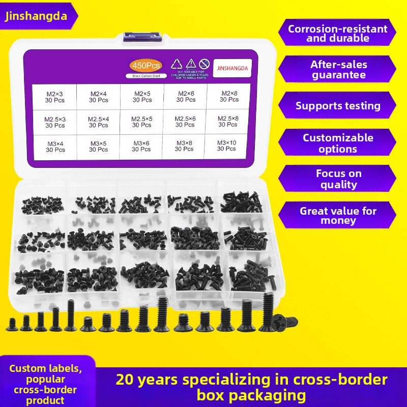Комплект черни винтове с кръстата глава Phillips, 450/720 броя, горещо продавани, малки винтове за преносими компютри Km, в кутия
