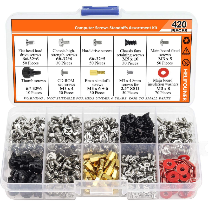 Tarpvalstybinis karšto pardavimo 300/420 vnt. stalinio kompiuterio korpuso varžtų rinkinys, pagrindinės plokštės maitinimo šaltinio ventiliatoriaus varžtai dėžutėje