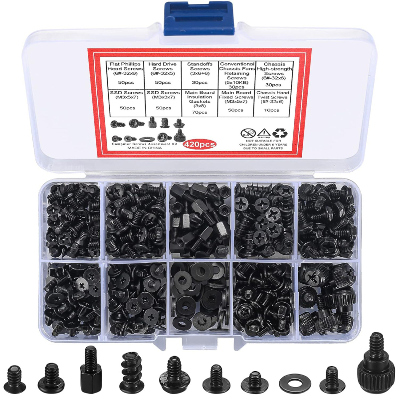 Tarpvalstybinis karšto pardavimo 300/420 vnt. stalinio kompiuterio korpuso varžtų rinkinys, pagrindinės plokštės maitinimo šaltinio ventiliatoriaus varžtai dėžutėje