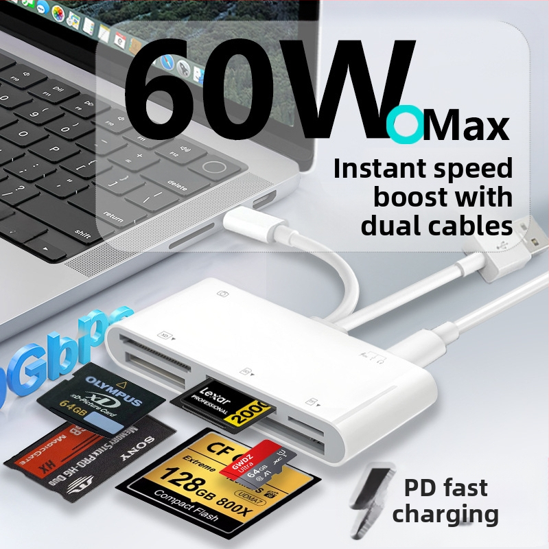 Multifunktsionaalne tf-kaardilugeja Apple`i TYPE-C/SD/MS/XD/CF/USB/USB-C kõvakettakaardilugejale