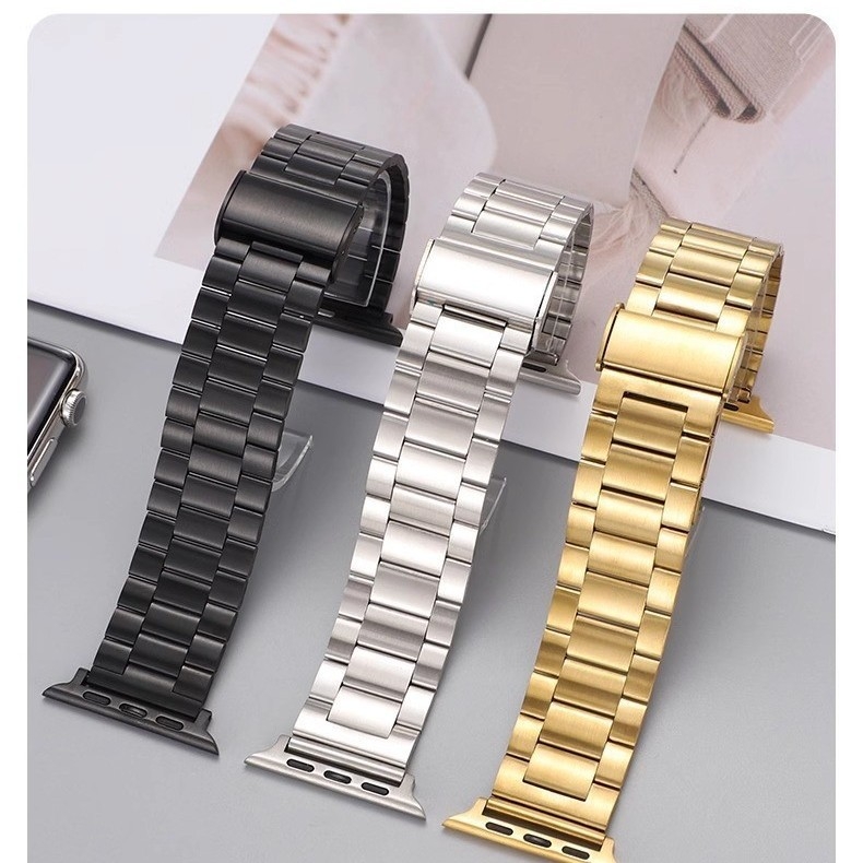 Sobib Apple Watch 9 Ultra kolme helmega roostevabast terasest õõnesrihmaga Apple Watch 8 roostevabast terasest rihmaga