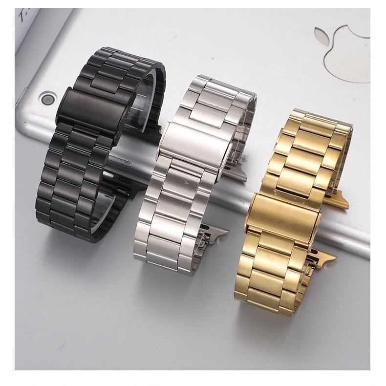 Sobib Apple Watch 9 Ultra kolme helmega roostevabast terasest õõnesrihmaga Apple Watch 8 roostevabast terasest rihmaga