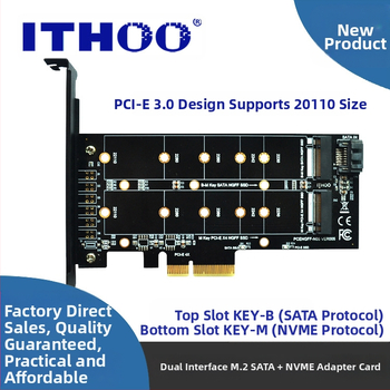 Адаптерна карта M.2 Nvme SSD NGFF към PCI X4 m Key-B с двоен интерфейс, поддържа 20110 Solid State