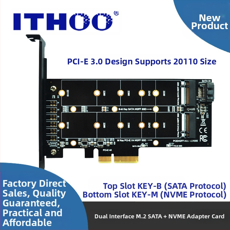 Адаптерна карта M.2 Nvme SSD NGFF към PCI X4 m Key-B с двоен интерфейс, поддържа 20110 Solid State