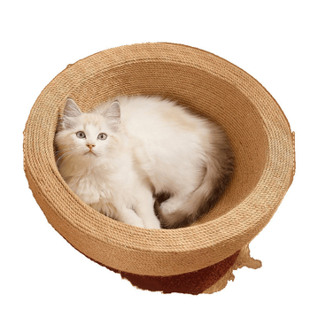 Ξυστήρι για γάτες από σιζάλ και παιχνίδι φωλιάς, εξαιρετικά μεγάλο παιχνίδι για γάτες με νύχια, είναι ανθεκτικό στις γρατσουνιές και δεν ρίχνει ψίχουλα. Η λεκάνη της φωλιάς είναι κατασκευασμένη από σχοινί κάνναβης και δεν γρατσουνιέται.