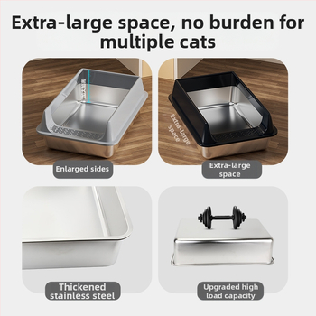 Άμμος για γάτες από ανοξείδωτο ατσάλι, εξαιρετικά μεγάλη, ανθεκτική στα πιτσιλίσματα, ημικλειστή τουαλέτα γάτας, υπερυψωμένη και παχύρρευστη άμμος για γάτες