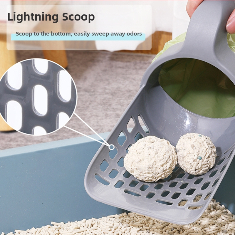 Naujas kačių kraiko kastuvas, plastikinis kačių išmatų kastuvas su šiukšlių maišu, skirtas lengvam kačių išmatų valymui, patogus „viskas viename“ kačių kraiko kastuvas