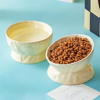 Μπολ για γάτες, μπολ για σκύλους, κεραμικά είδη για γάτες, χαριτωμένο διαγώνιο διπλό μπολ, λεκάνη γάτας, προστασία λαιμού, υψηλή λεκάνη για σκύλους, αντικραδασμική χονδρική