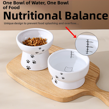 Suupistekonserveeritud kassikauss, ümberminekuvastane lemmikloomade joogikauss, kaelalülisid kaitsev, kõrge jalaga keraamiline kassitoidukauss