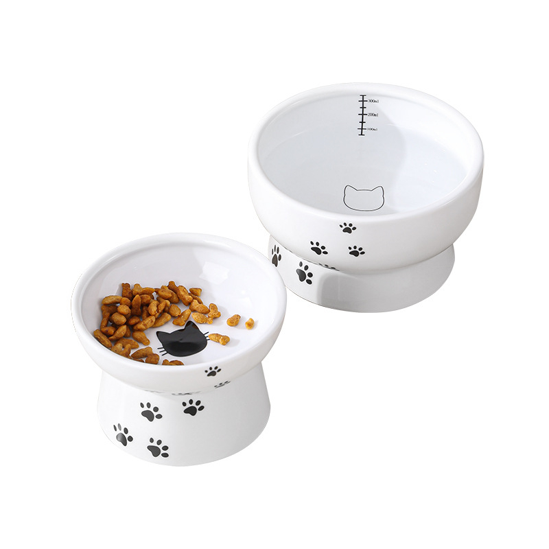 Suupistekonserveeritud kassikauss, ümberminekuvastane lemmikloomade joogikauss, kaelalülisid kaitsev, kõrge jalaga keraamiline kassitoidukauss