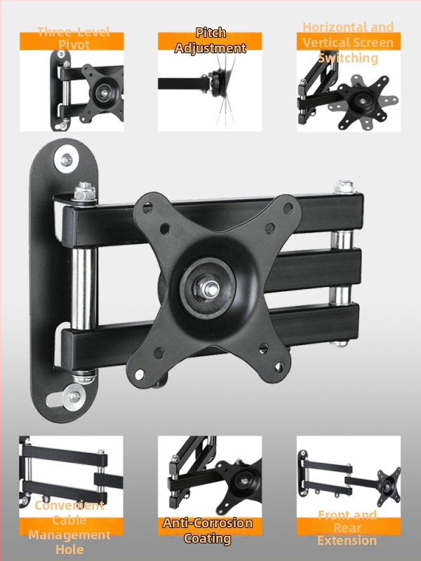 Стойка за монитор, телескопична, въртяща се, за стенен монтаж, хоризонтално и вертикално превключване на екрана, универсална, 17, 24, 27, 32 инча, за стенен монтаж