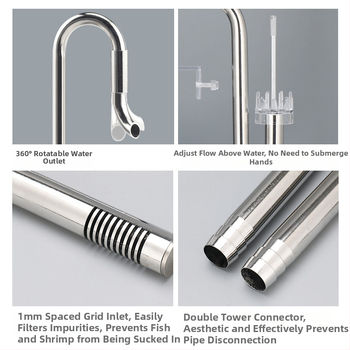Аксесоари за аквариум за трева, вход и изход от неръждаема стомана за отстраняване на маслено фолио, филтър за аквариум за трева, кофа, оборудване, водопровод