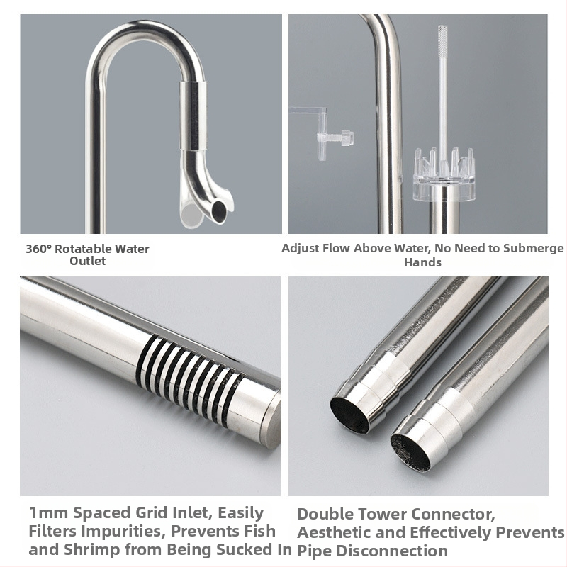 Аксесоари за аквариум за трева, вход и изход от неръждаема стомана за отстраняване на маслено фолио, филтър за аквариум за трева, кофа, оборудване, водопровод
