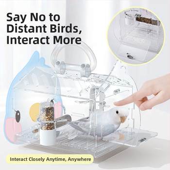 Παπαγάλος Shang Tian με κλουβί, διαφανές κλουβί για εξορμήσεις, κλουβί για περιπάτους πουλιών, δέρμα τίγρης, παιώνια, Xuan Feng, διακοσμητικό ακρυλικό κλουβί για εξορμήσεις