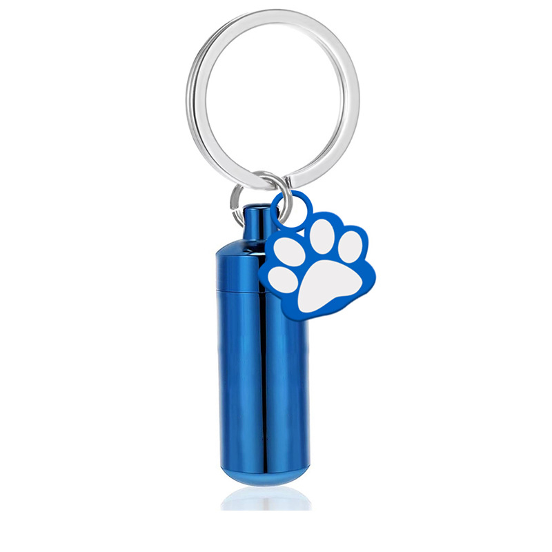 Nou aliaj cilindric câine labă model comemorativ câine de companie păr cenușă pandantiv breloc pentru borcan de cenușă