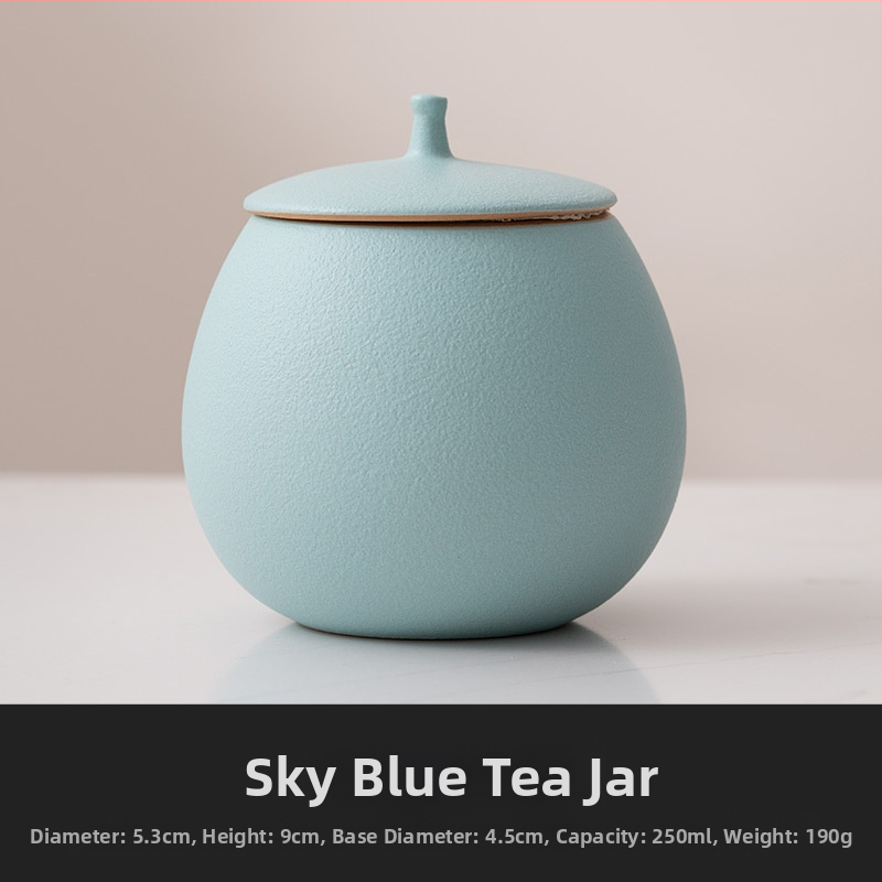 Bézs kerámia teáskanna, üres doboz, kis lezárt doboz, háztartási fekete tea, pu'er longjing tároló teadoboz, nedvességálló tárolódoboz