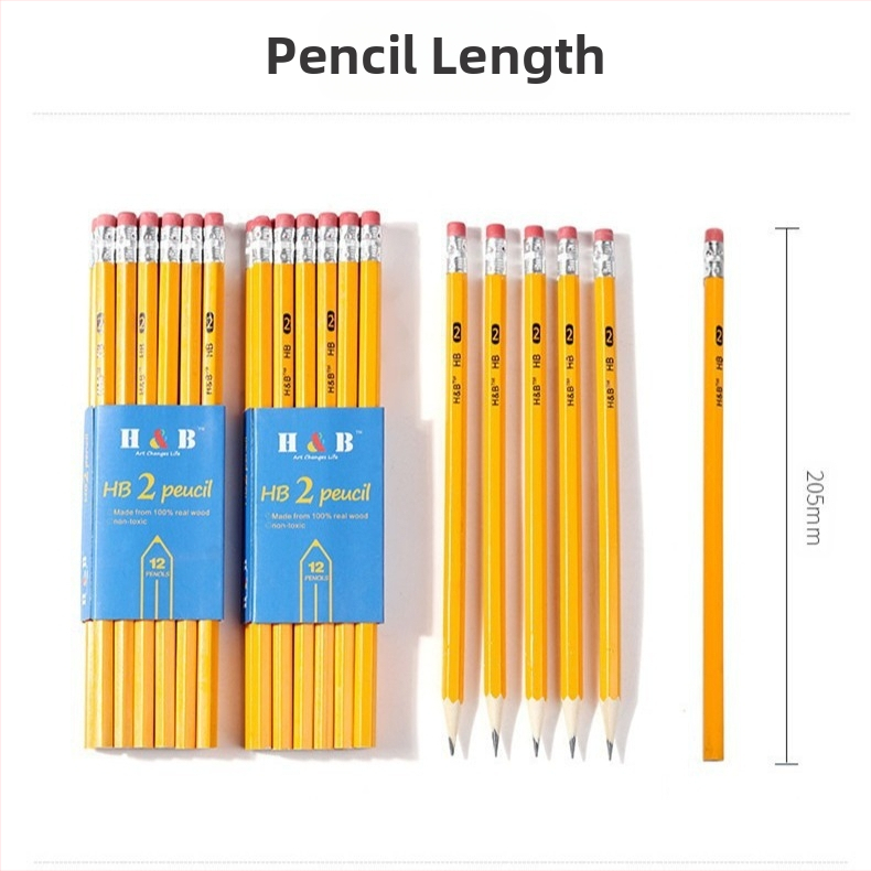 144 жълти молива Hb с гумичка, детски инструменти за писане, химикалка за начинаещи, задължителна за началото на училище.