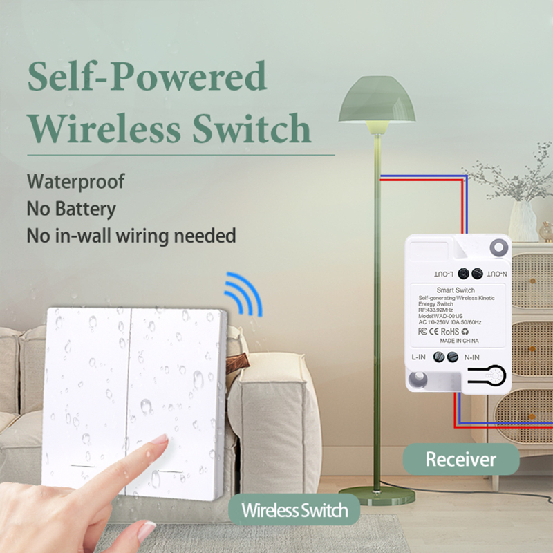 Tarpvalstybinis populiarus savaime generuojantis belaidis jungiklis naudojimui namuose, vieno valdymo į dvigubą valdymą, kelių valdiklių valdymas, be baterijų, be laidų, galima prijungti pagal pageidavimą