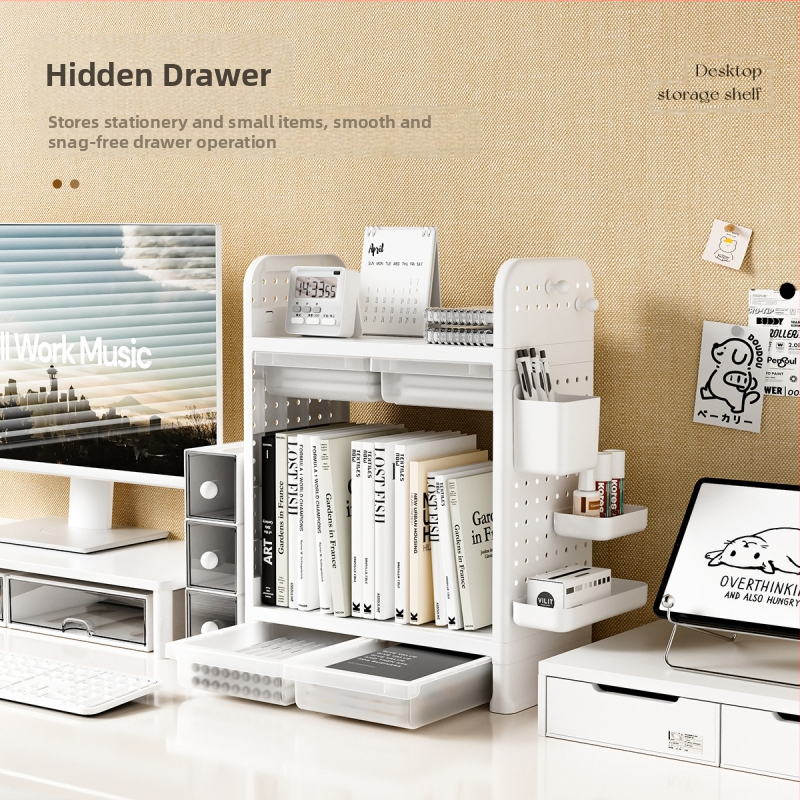 Egyszerű, könnyű, luxus, többrétegű, réteges tárolóállvány fiókos lyuktáblás tárolóállvánnyal diákotthoni kollégiumi tanulószobába