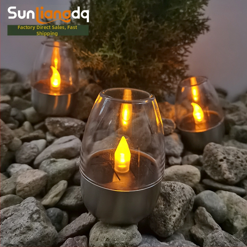 ♡Трансгранична слънчева светлина за външен двор LED свещ от неръждаема стомана за тревна площ, нощна светлина за Хелоуин