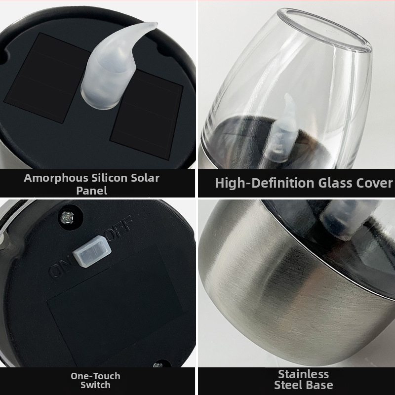 ♡Трансгранична слънчева светлина за външен двор LED свещ от неръждаема стомана за тревна площ, нощна светлина за Хелоуин