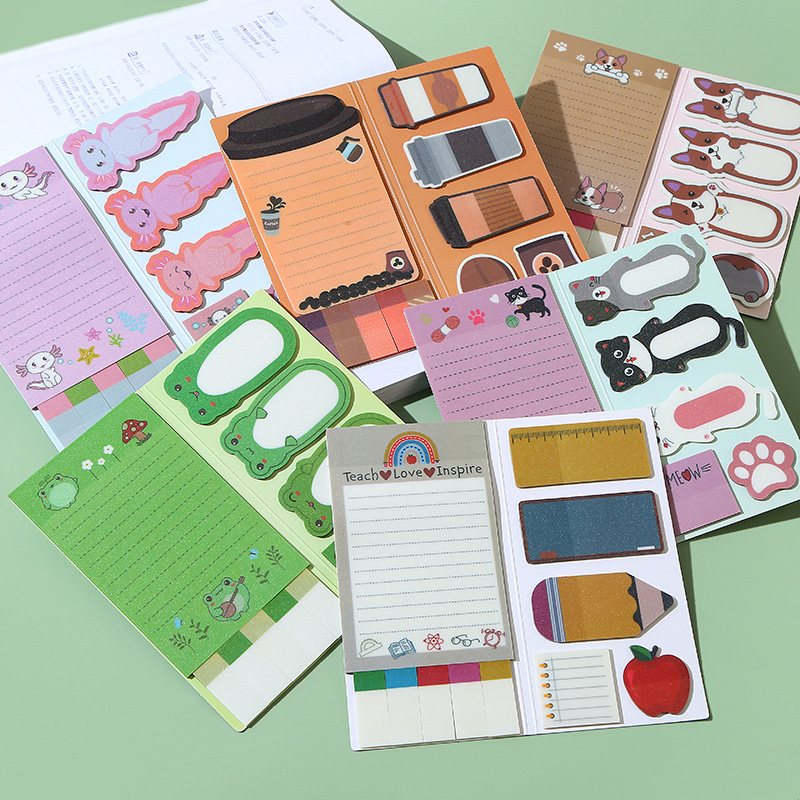 Piiriülene koomiksilooma kombinatsioon lemmiklooma post-it märkmed õpilase lastele punch käes konto plaan see erikujuline märkmekleebis