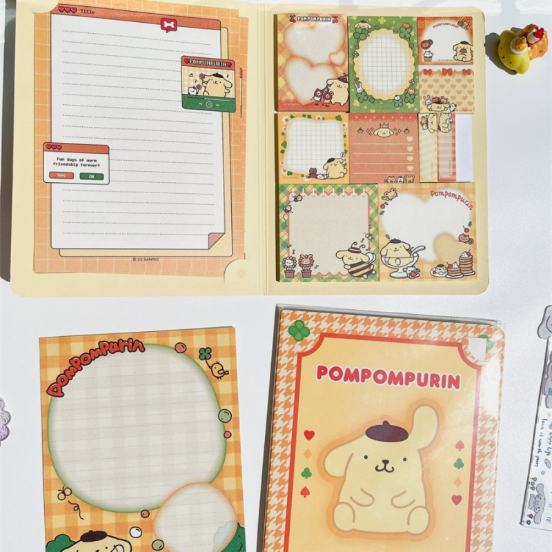 Piezīmju blociņš sākumskolas skolēniem ar pievilcīgām un mīlīgām Kt kaķa Kuromi un kanēļa suņa līmlapiņām