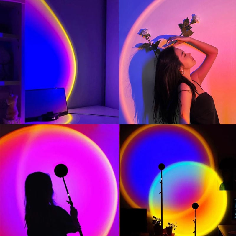 Internetikuulsuste RGB päikeseloojanguvalgusti tõstmiseks kaasaskantav väike põrandavalgusti atmosfääri projektsioon hämaruse järelkuma taust päikeseloojanguvalgus