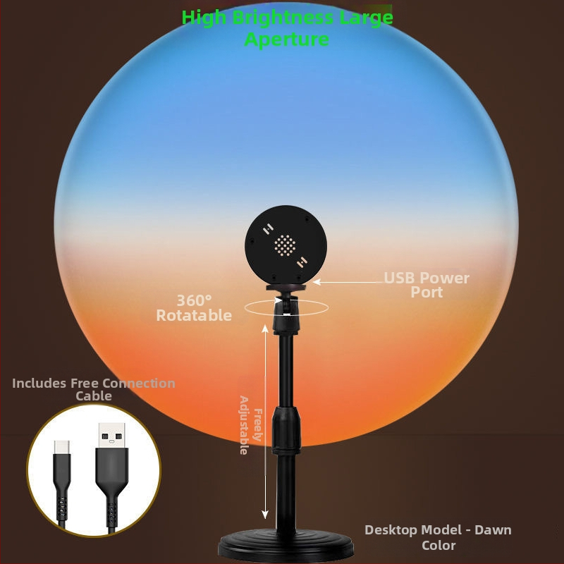 Internetikuulsuste RGB päikeseloojanguvalgusti tõstmiseks kaasaskantav väike põrandavalgusti atmosfääri projektsioon hämaruse järelkuma taust päikeseloojanguvalgus