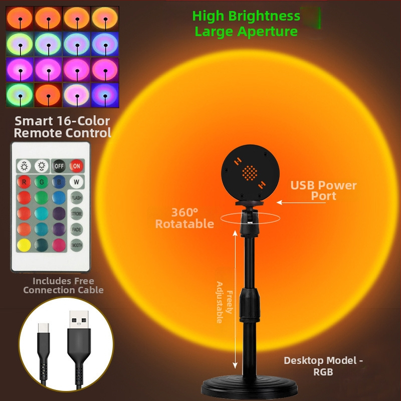 Internetikuulsuste RGB päikeseloojanguvalgusti tõstmiseks kaasaskantav väike põrandavalgusti atmosfääri projektsioon hämaruse järelkuma taust päikeseloojanguvalgus
